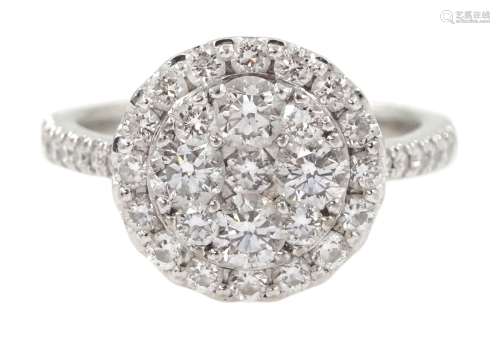 18ct white gold round brilliant cut diamond halo cluster rin...