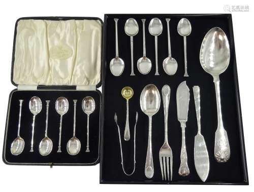 Set of six silver coffee spoons and a collection of Victoria...