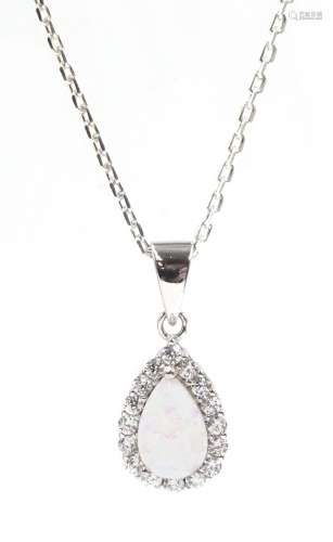 Silver opal and cubic zirconia pendant necklace