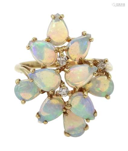 9ct gold opal and diamond stepped design ring