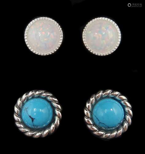 Pair of silver turquoise stud earrings and one other pair of...