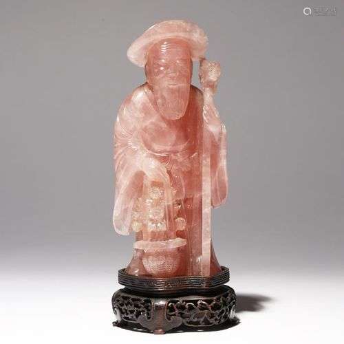 FIGURINE CHINOISE EN QUARTZ ROSE DYNASTIQUE QING Le vieil ho...