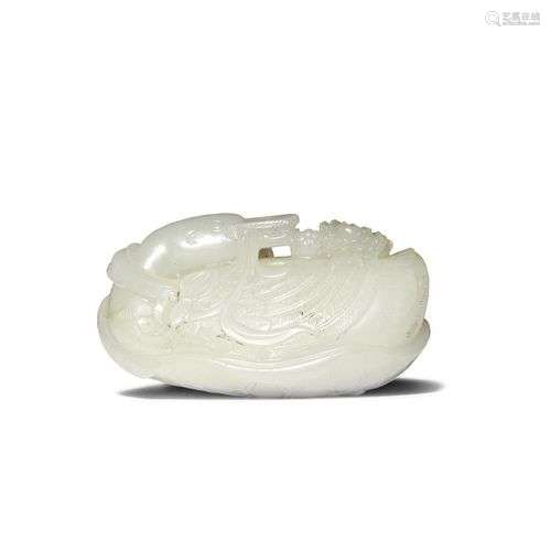 DEUX OIES EN JADE CELADON CHINOISE PALE QIANLONG 1736-95 For...