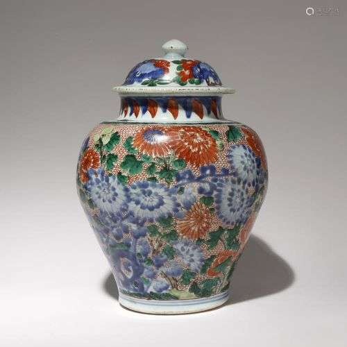 VASE BALUSTRE WUCAI CHINOIS ET COUVERCLE TRANSITIONNEL C.164...