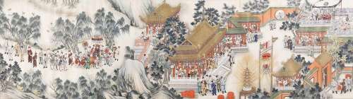 PROCESSION ANONYME (19e SIÈCLE) Peinture chinoise de rouleau...