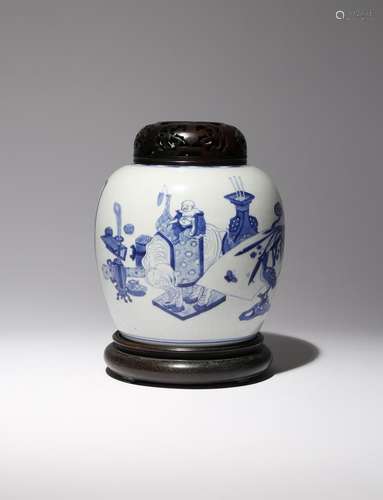 VASE OVOÏDE CHINOIS BLEU ET BLANC 