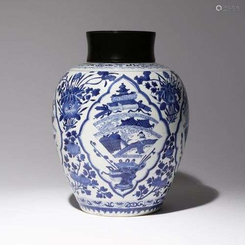 VASE OVOÏDE CHINOIS EN BLEU ET BLANC 