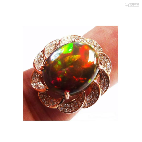 Opal, Diamond and 18K Ring