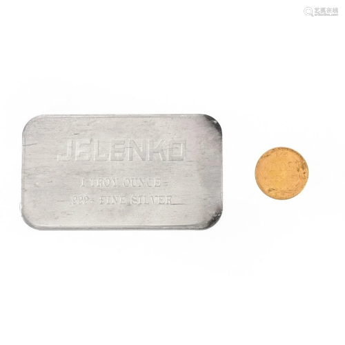 Mexican Gold Coin and Jelenko Silver Bar