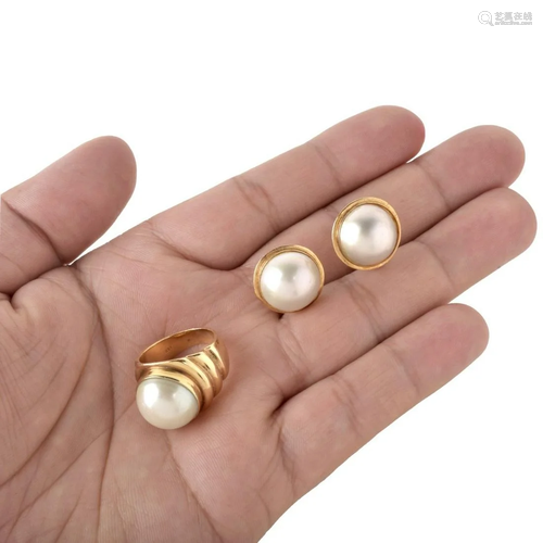 Pearl and 14K Earrings and Ring