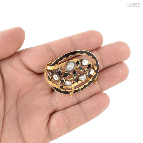 Diamond, Enamel and 18K Brooch