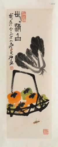 A PAINTING OF PERSIMMONS & CABBAGE, QI BAISHI