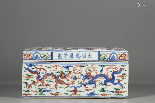 A WUCAI DRAGON SQUARE TRINKET BOX