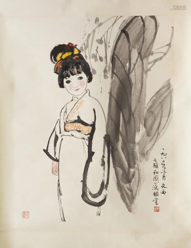 CHINESE PAINTING OF A GIRL, LIU WENXI