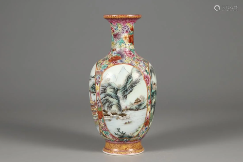 A FAMILLE ROSE OPEN FACE 'LANDSCAPE' VASE