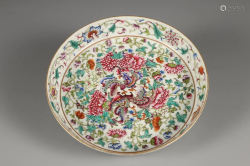 CHINESE FAMILLE ROSE 'PEONY FLOWERS' PLATE