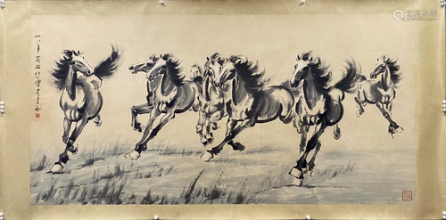 A CHINESE PAINTING OF EIGHT STEEDS, XU BEIHONG