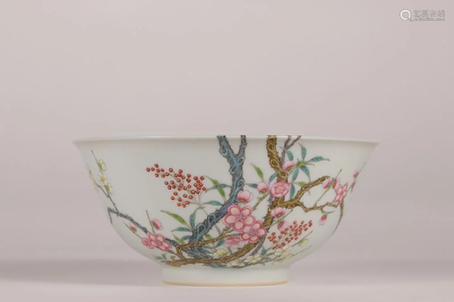 A FAMILLE ROSE 'PLUM BLOSSOM' PORCELAIN BOWL