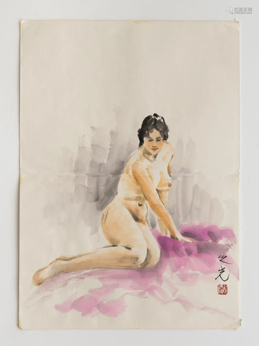 CHINESE PAINTING OF A NAKED WOMAN, YANG ZHIGUANG