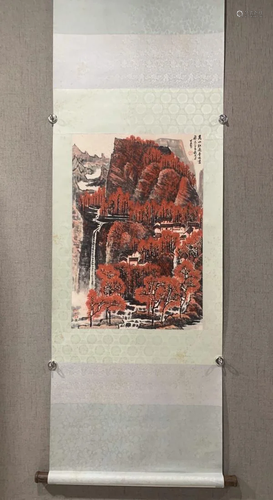 A PAINTING OF RED LUSH MOUNTAINS, LI KERAN