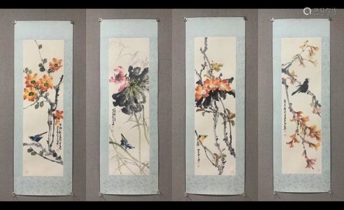 FOUR-PANEL PAINTING OF BIRDS&FLOWERS, ZHAO SHAOANG