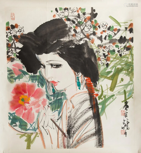 CHINESE PAINTING OF A LADY, LIN YONG