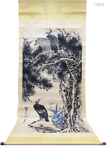 CHINESE PAINTING OF PERCHED VULTURES, PAN TIANSHOU