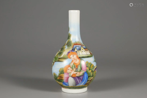 AN ENAMELED WESTERN FIGURES PORCELAIN VASE