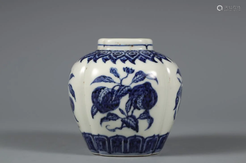 A BLUE AND WHITE MELON-RIDGED 'FRUITS' JAR