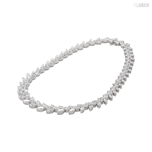 Diamond Cluster Tennis Necklace Mounted in Platinum