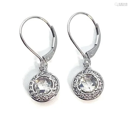 18K White gold 2.TCW Rose Cut Diamonds Drop Earrings