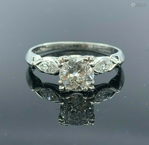 Estate Platinum Engagement Ring Diamond .84 Center/1.08