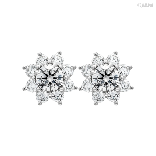 GIA Certified Diamond Flower Cluster Earrings