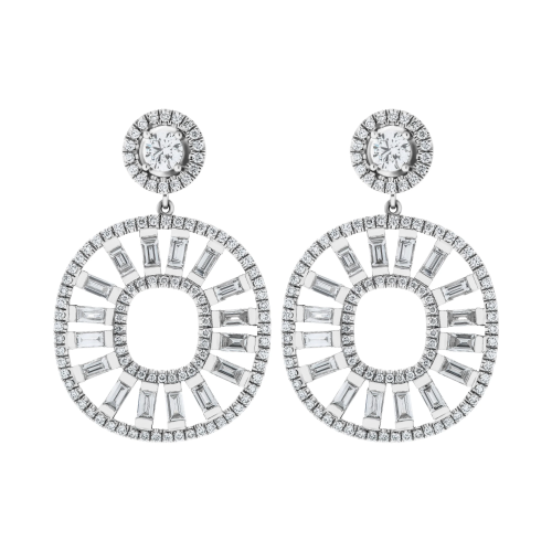 Cocktail Diamond Earrings with Baguette Diamonds