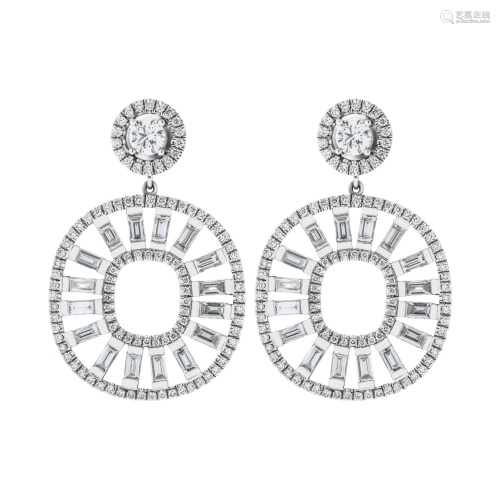 Cocktail Diamond Earrings with Baguette Diamonds