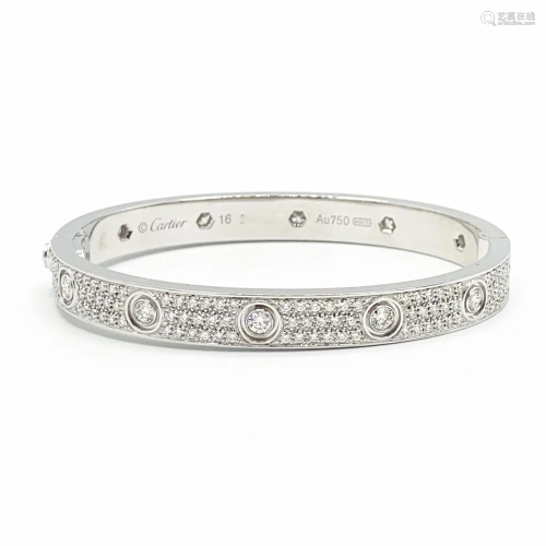 Cartier 18K White Gold 3.44tcw Diamond Love Bracelet 16