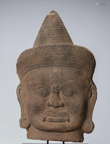 Antique Khmer Stone Relief Angkor Wat Style Yaksha