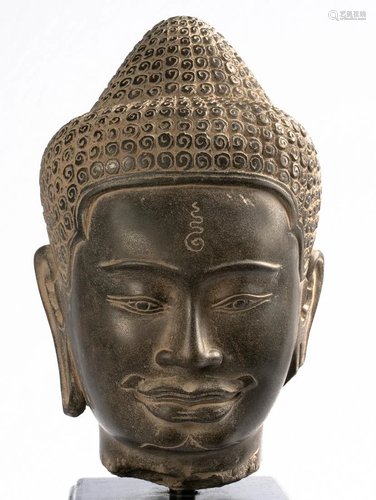 Antique Khmer Style Black Stone Shiva Head Statue - The