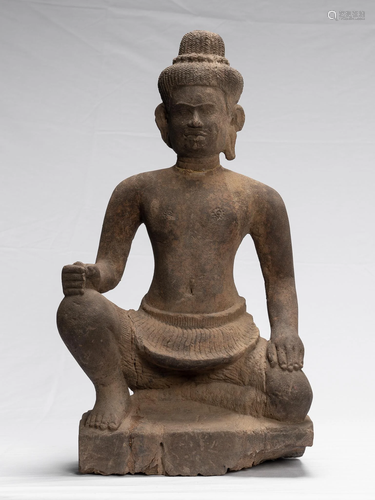 Antique Baphuon Style Stone Seated Khmer Vishnu Statue