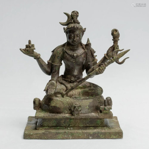 Antique Indonesian Style Bronze Javanese Seated 4-Arm
