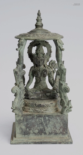 Antique Java Style Majapahit Seated Bronze Devi Tara