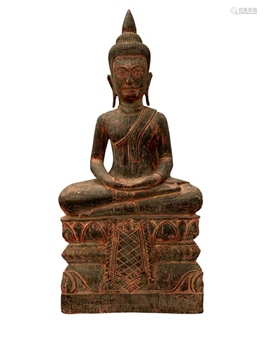 Antique Khmer Style SE Asia Seated Wood Meditation