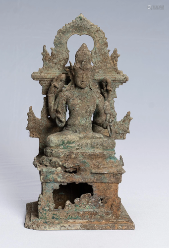 Antique Indonesian Style Majapahit Enthroned Bronze