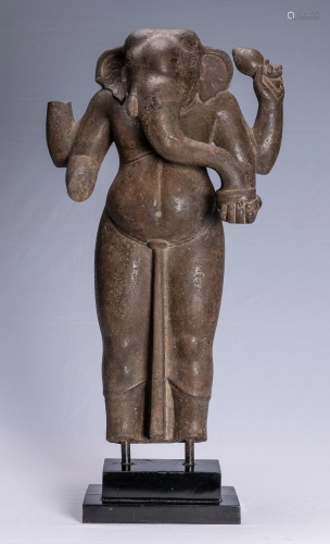 Antique Vietnamese Style Stone Cham Mounted Ganesha