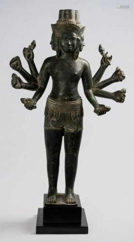 Antique Bayon Style Khmer Bronze Brahma - Hindu God