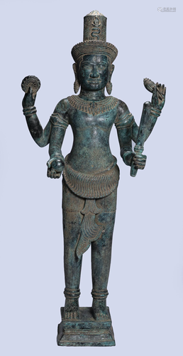 Antique Khmer Style Bronze Standing Vishnu Statue -