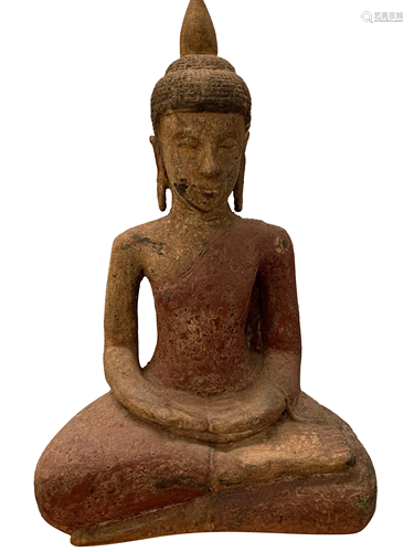 Antique Khmer Style SE Asia Wood Meditation Buddha