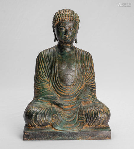 Antique Japanese Style Seated Meditation Buddha Statue