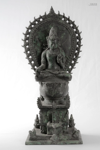 Antique Java Style Majapahit Seated Enthroned Bronze