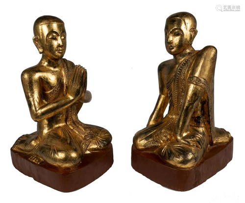 19th Century Burmese Kneeling Buddha Disciples Statue